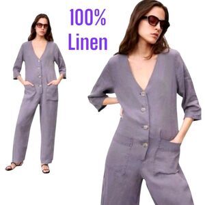 Zara Grey The Lillian 100% Linen Jumpsuit Large
